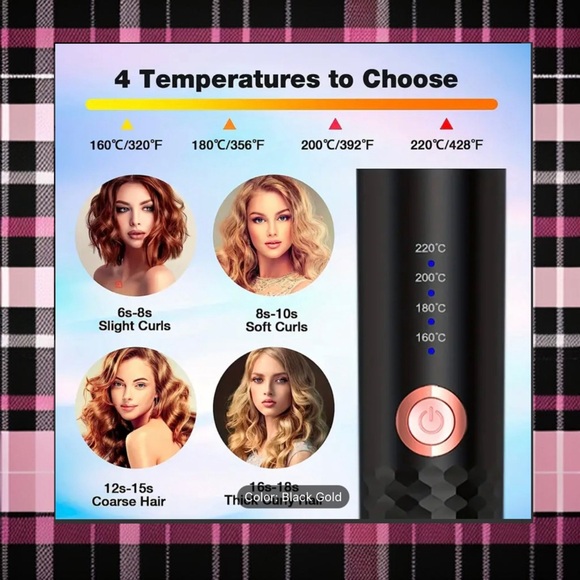 🌺 New Automatic Ceramic Curling Iron w  Adjustable Temperature Settings, - Picture 7 of 9